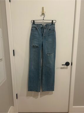 Abercrombie & Fitch Light Blue Distressed Denim Midi Skirt